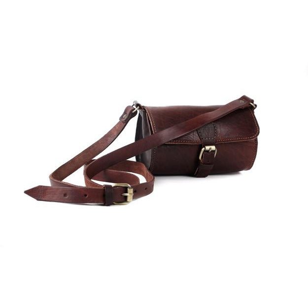 Pixie dark brown leather Barrel Bag - Artisan Stories