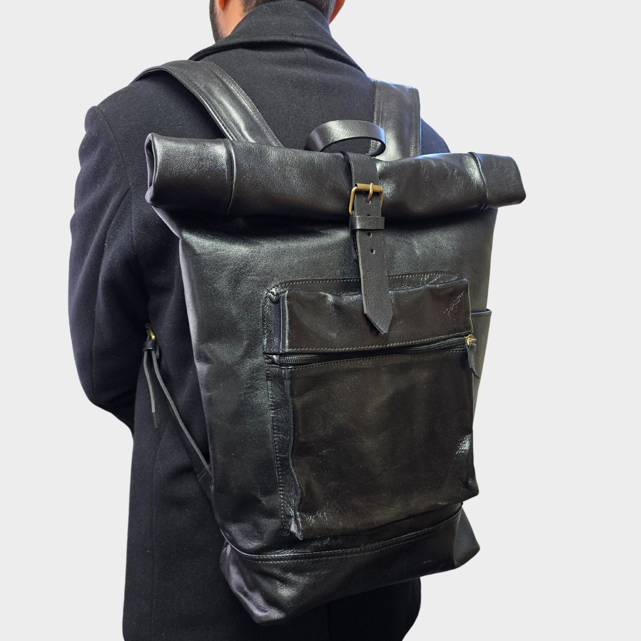Roberto Black Leather Large Backpack - Artisan Stories