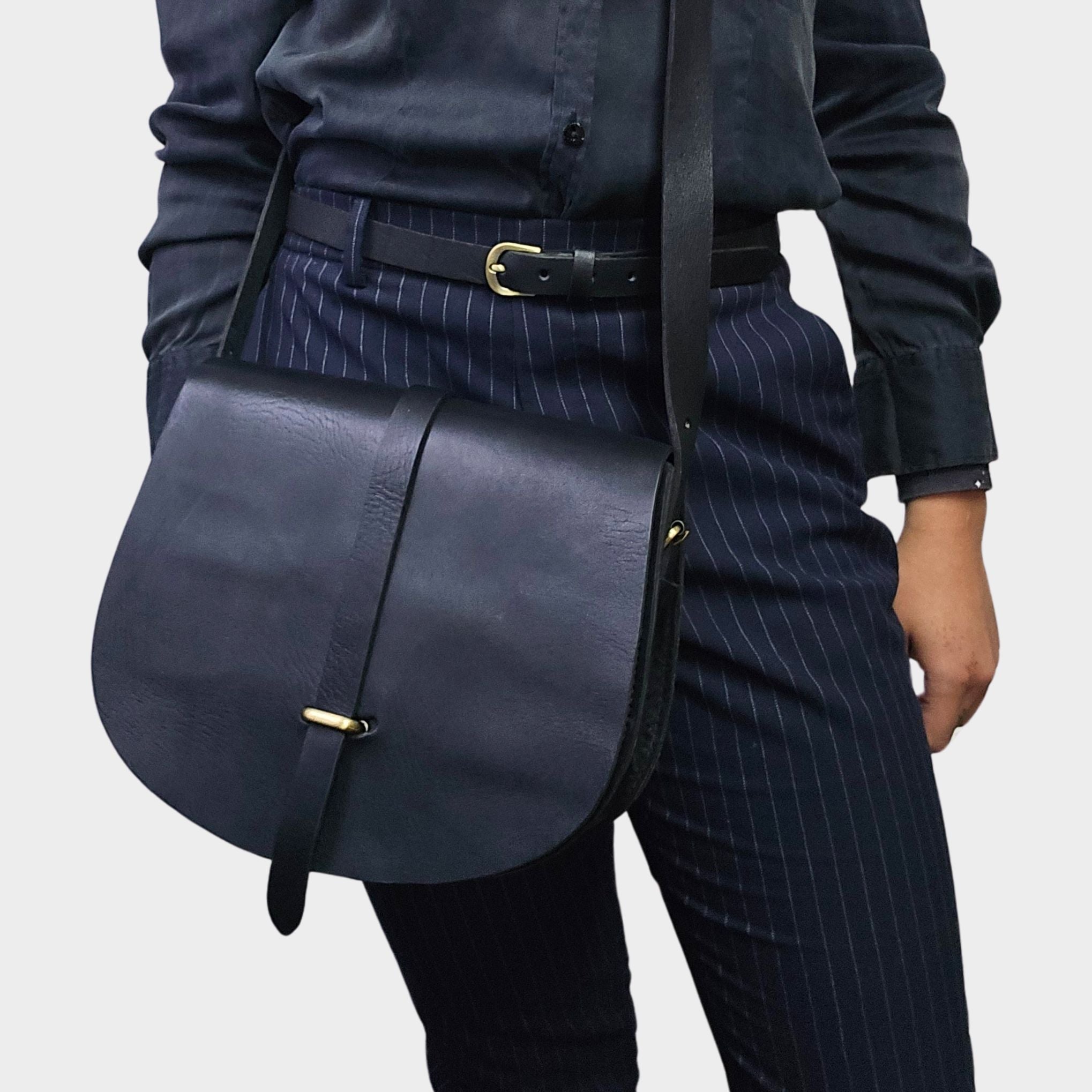 Sam Loop Black Leather Saddle Bag - Artisan Stories