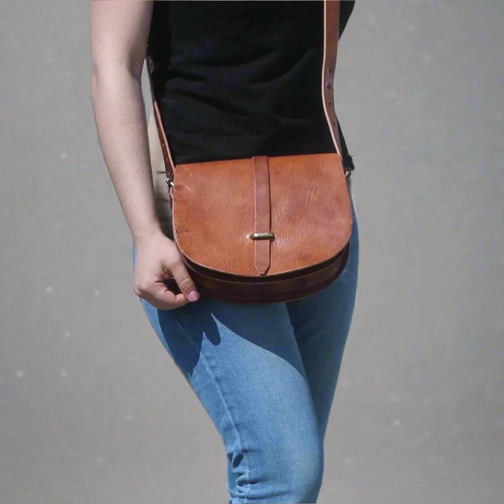 Sam Loop Light Brown Leather Saddle Bag - Artisan Stories