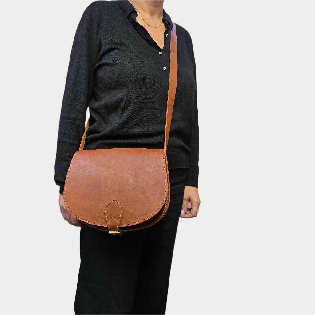 Sam Tan Leather crossbody Saddle Bag - Artisan Stories