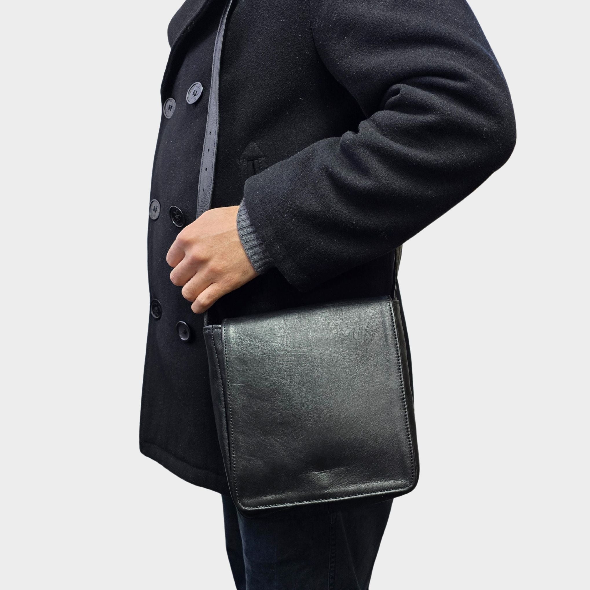 Small Black Harley Leather Reporter Bag - Artisan Stories