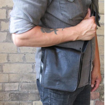 Small Black Harley Leather Reporter Bag - Artisan Stories