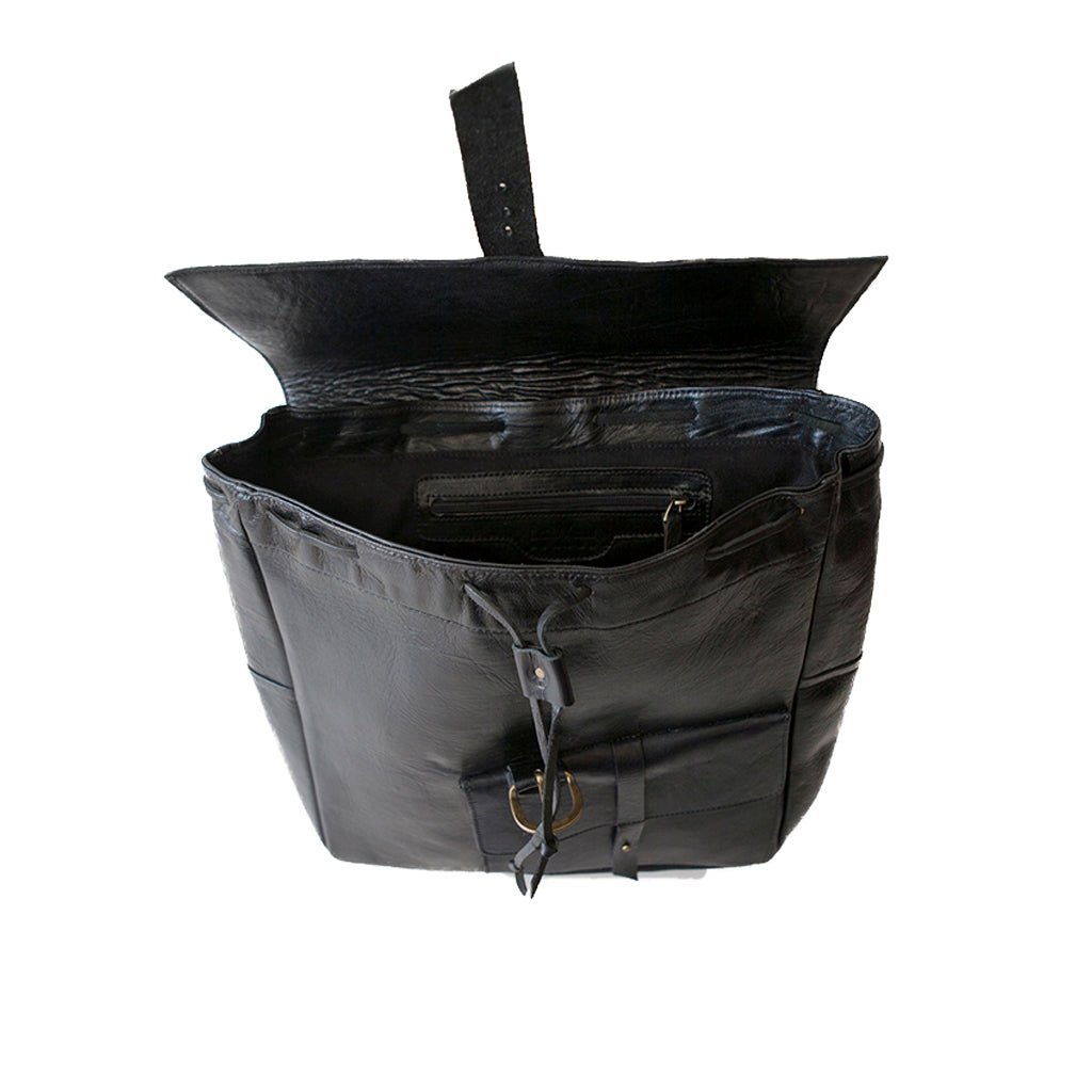 Square Leather Backpack - Black - Artisan Stories