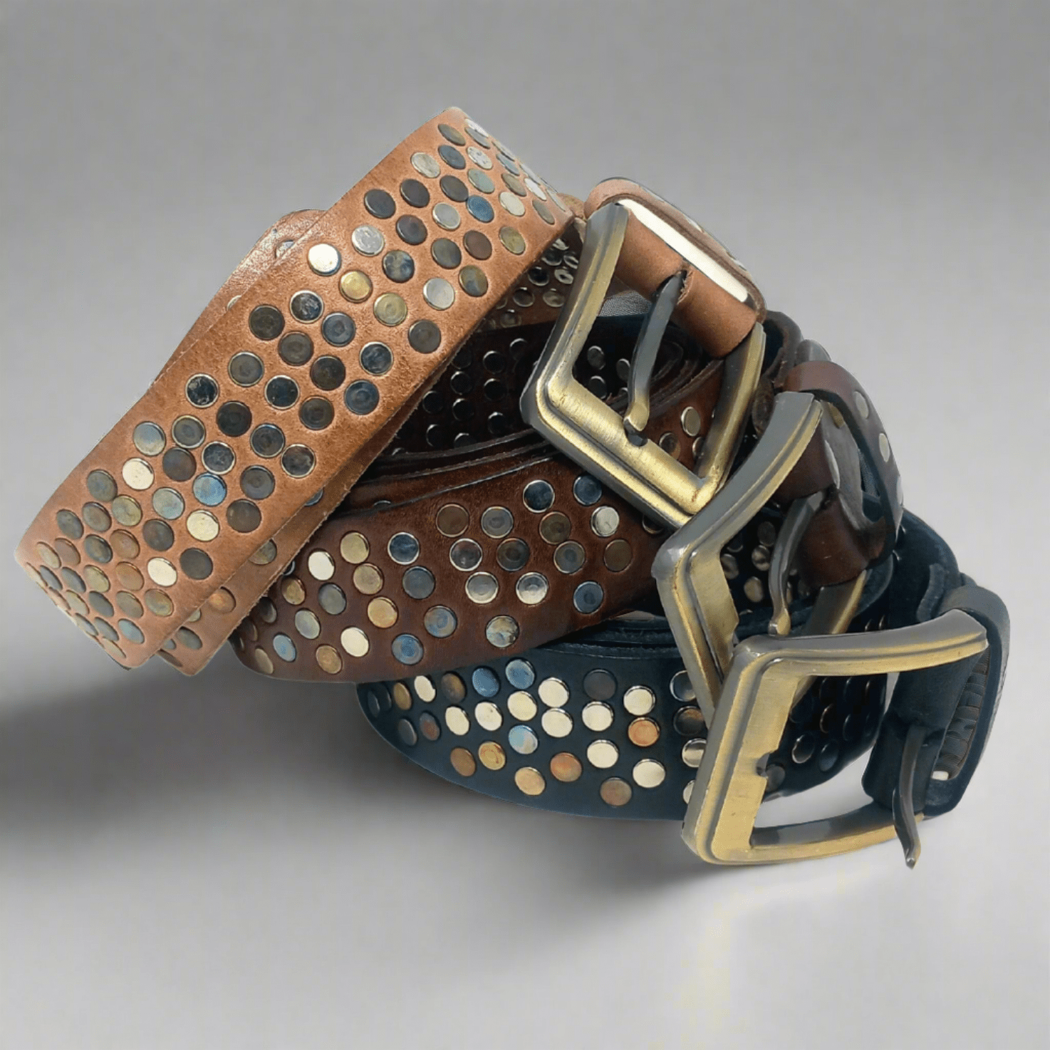 Handcrafted Studded Leather Belt – Mixed Gold & Silver Rivets