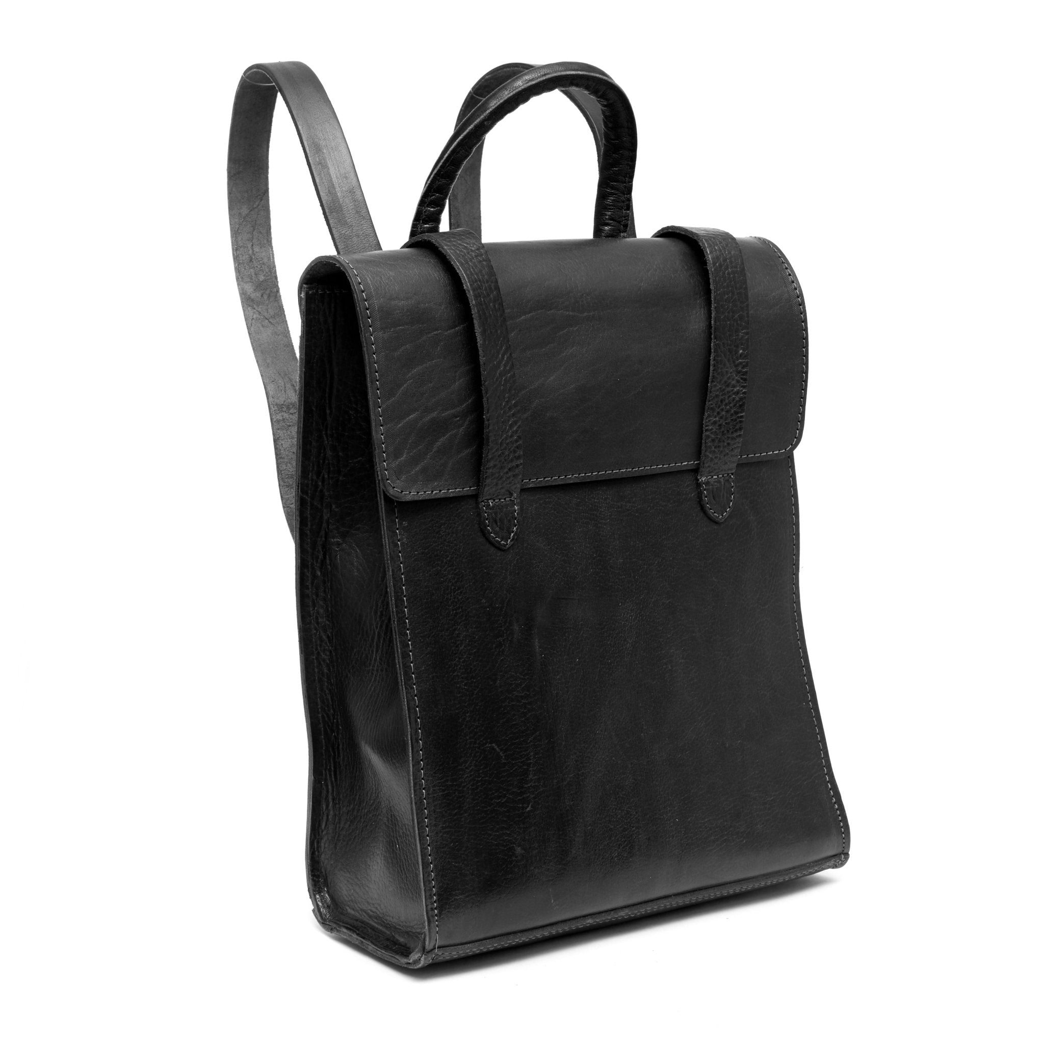 Vintage Closure Leather Backpack Bowie In Black - Artisan Stories