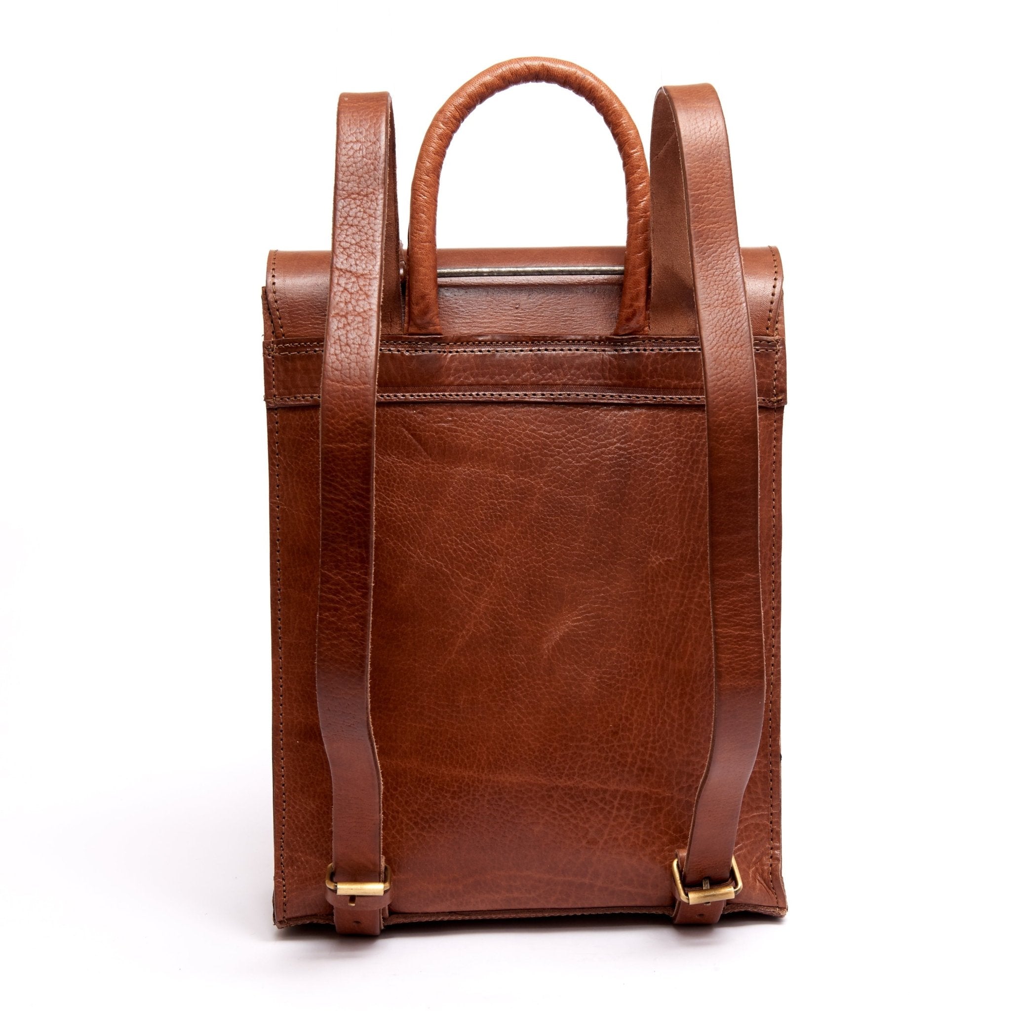 Vintage Closure Leather Backpack Bowie In Tan Brown - Artisan Stories