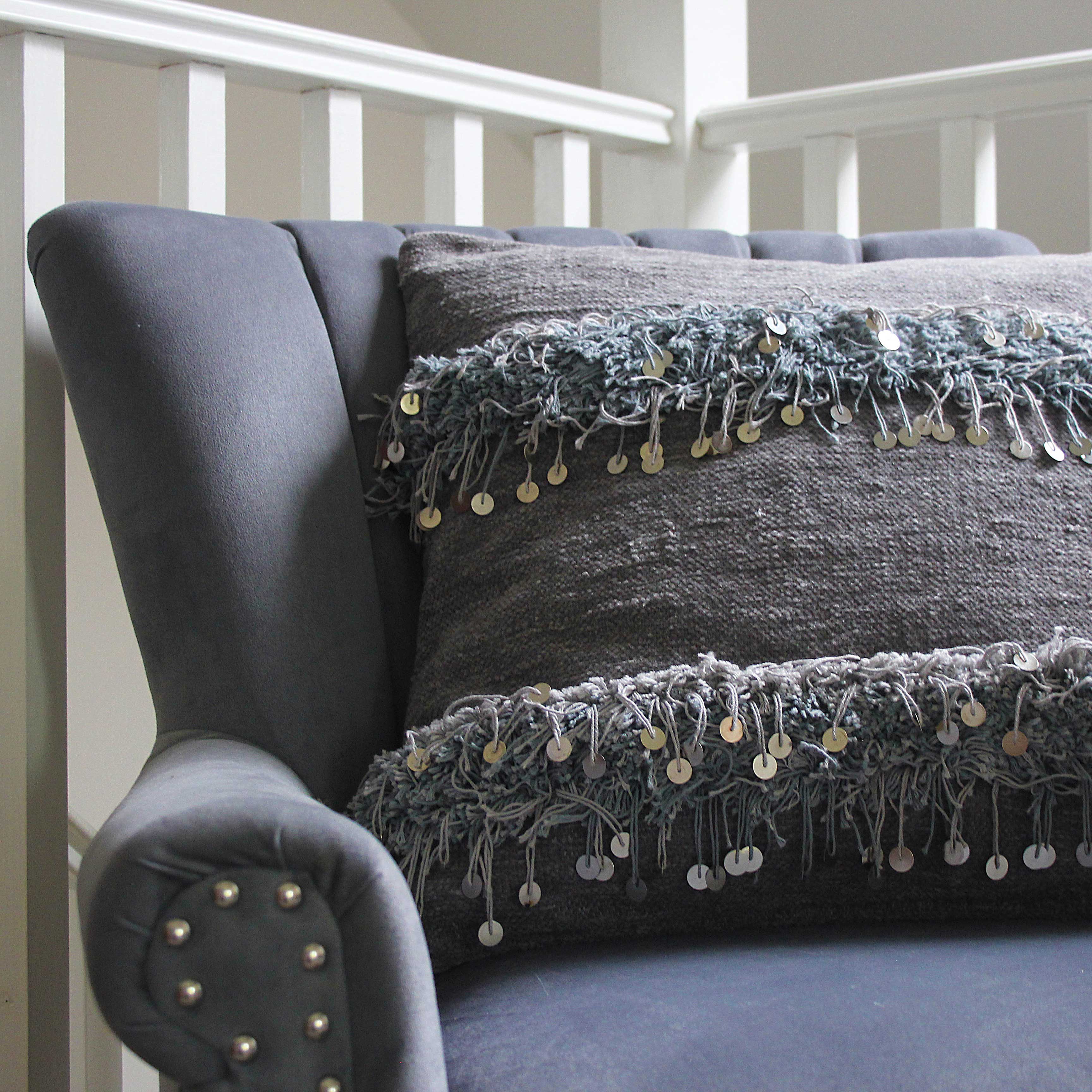 Handwoven Tufted Sequin Cushion Cover – Cream, Grey or Black (50 × 50 cm)