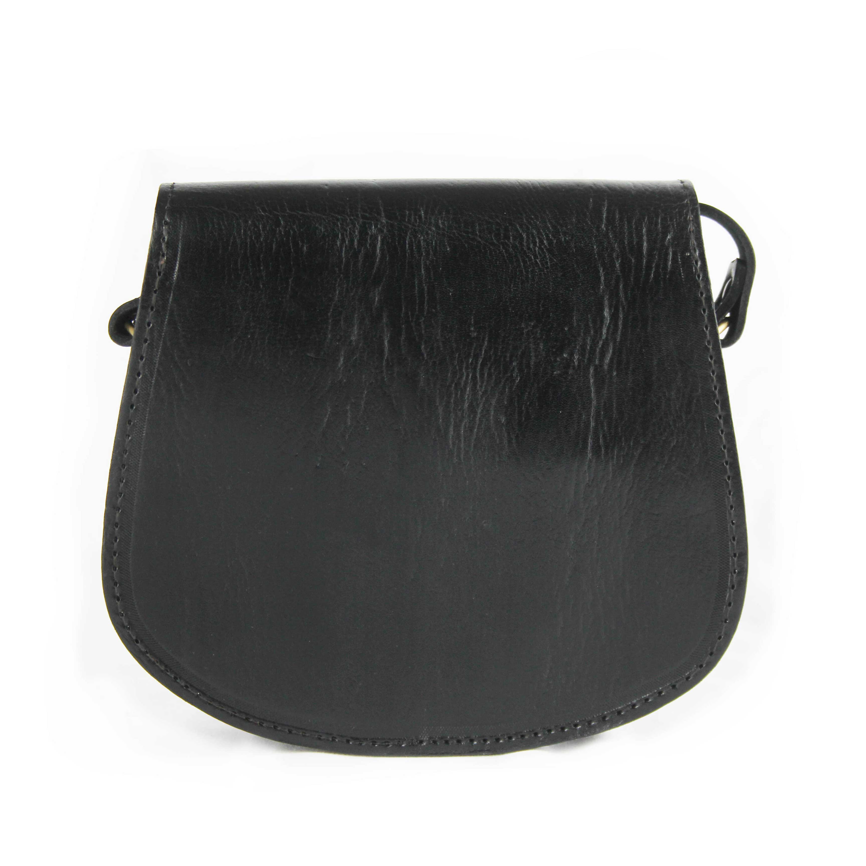 Maya Small Black Leather Saddle Bag