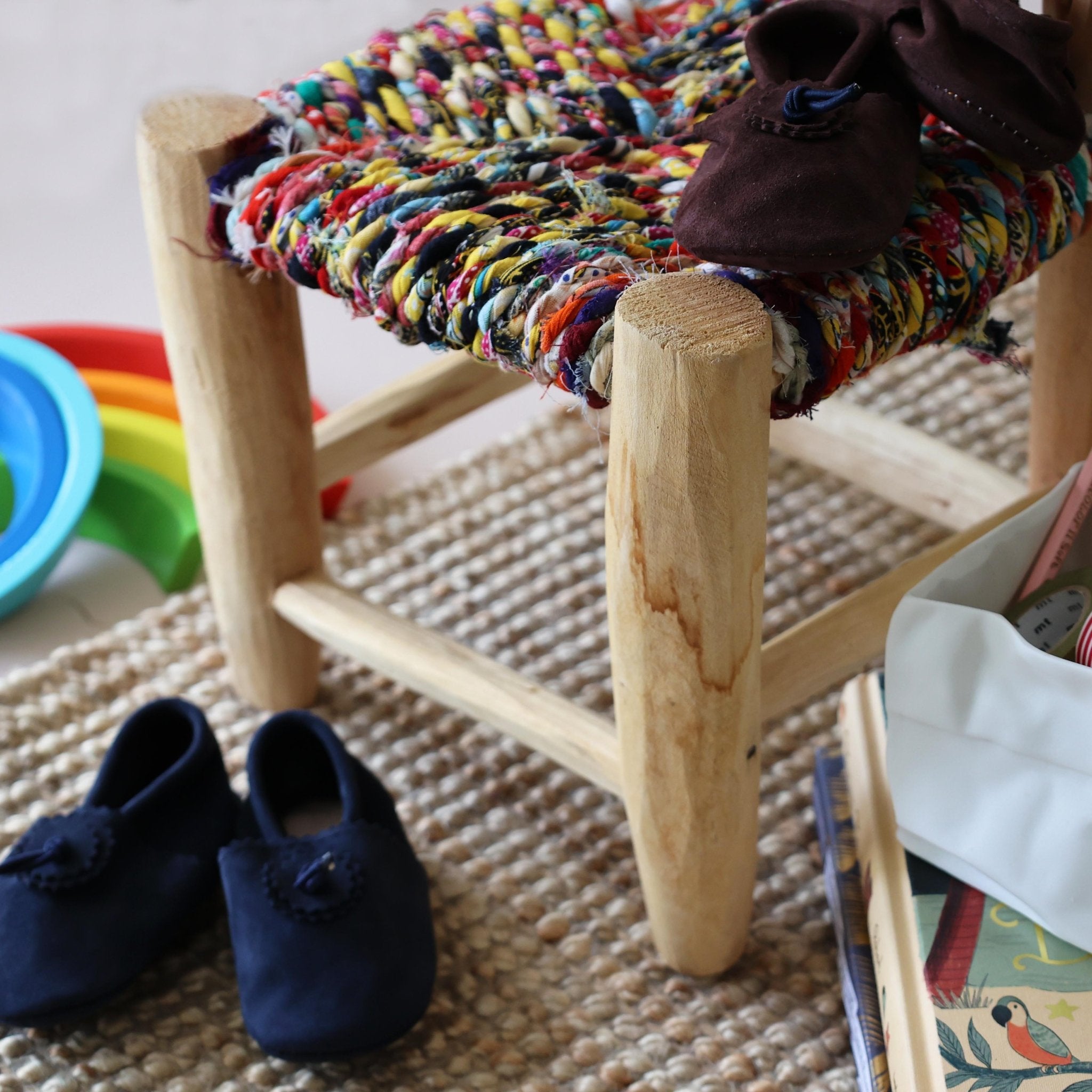 Colourful Boucherouite Stool - Artisan Stories