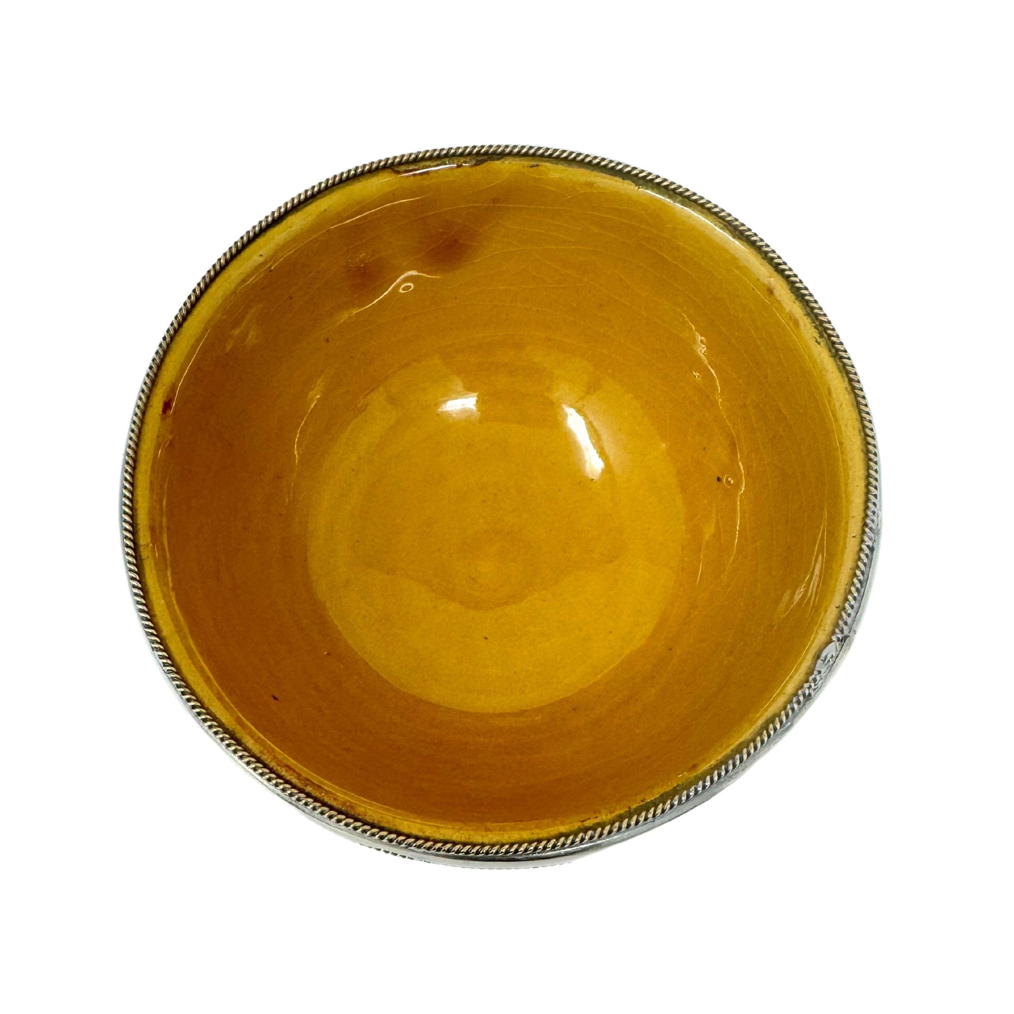 Metal rimmed handmade ceramic snack bowl - Artisan Stories