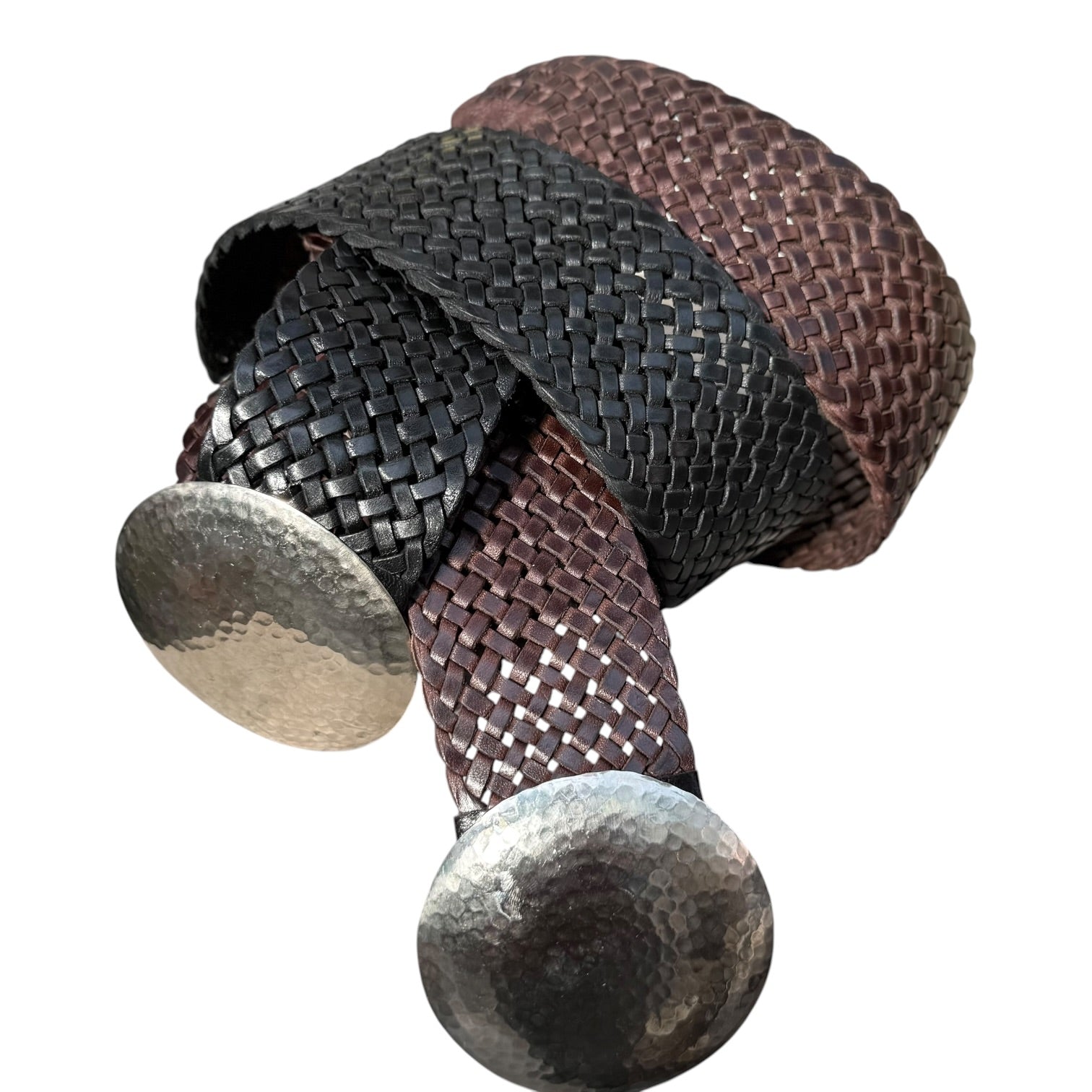 Wide Moroccan Braided Leather Belt with Silver Round Buckle