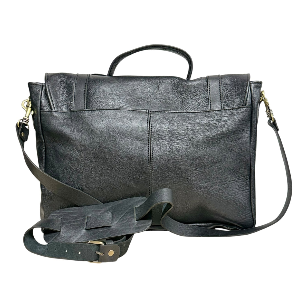 Oxford Full-Grain Leather Laptop Satchel - black