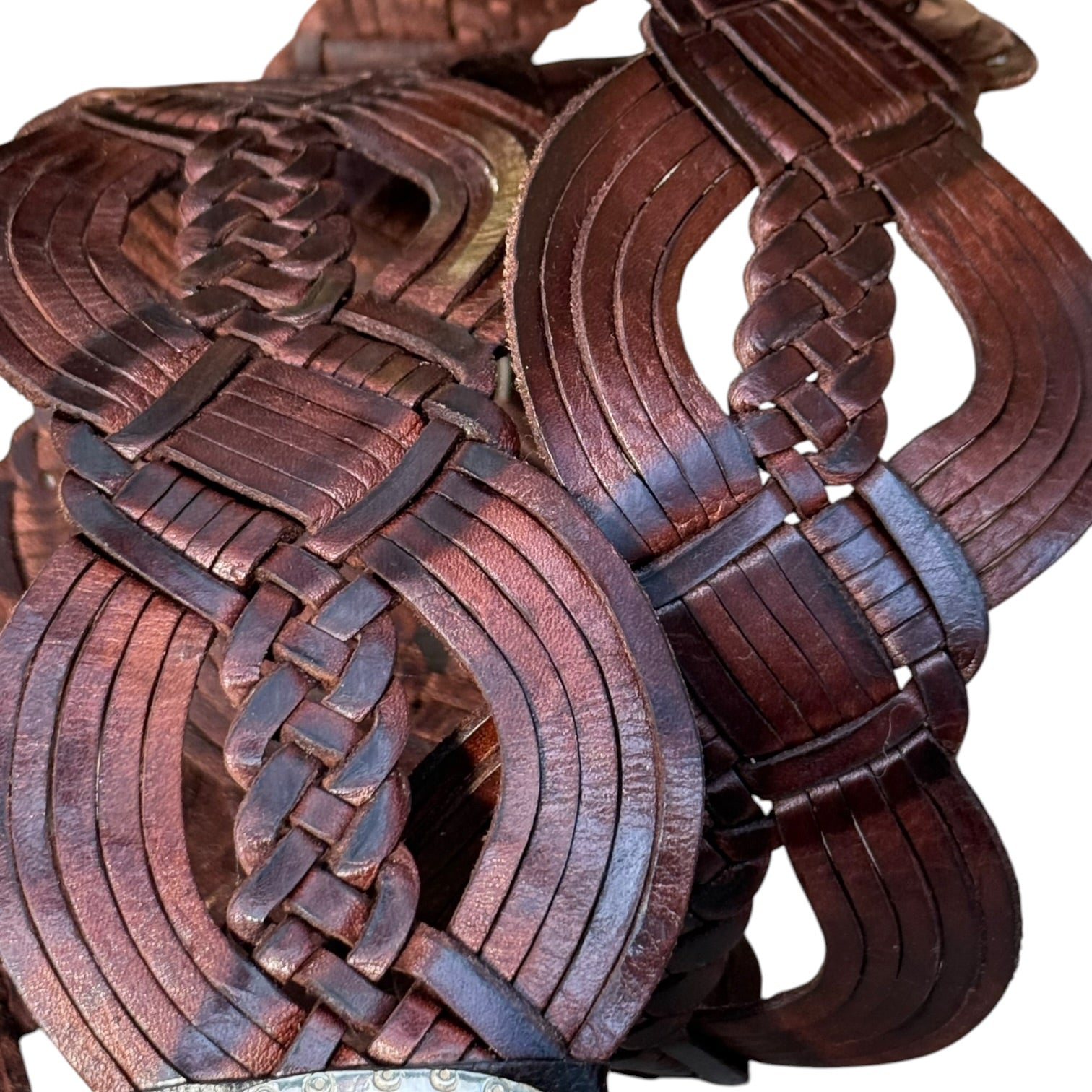 Wide Moroccan Artisan Braided Leather Belt with Oval Silver Buckle