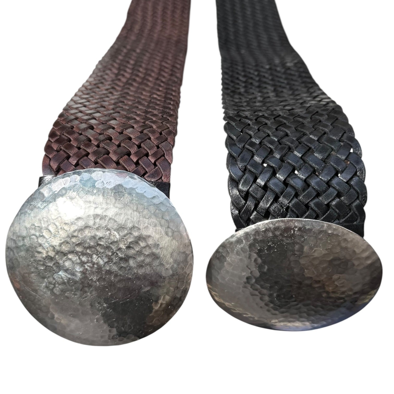 Wide Moroccan Braided Leather Belt with Silver Round Buckle