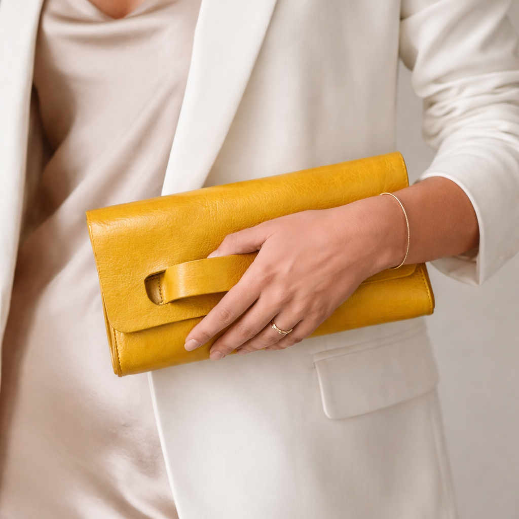 Natasha Leather Clutch – Yellow