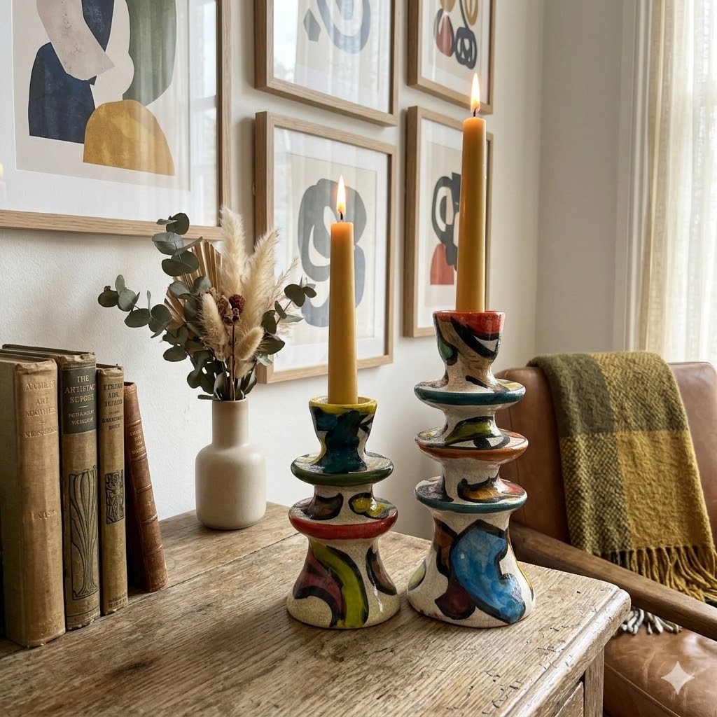Hand-Painted Cubist Ceramic Candle Holder | Artisan Stories
