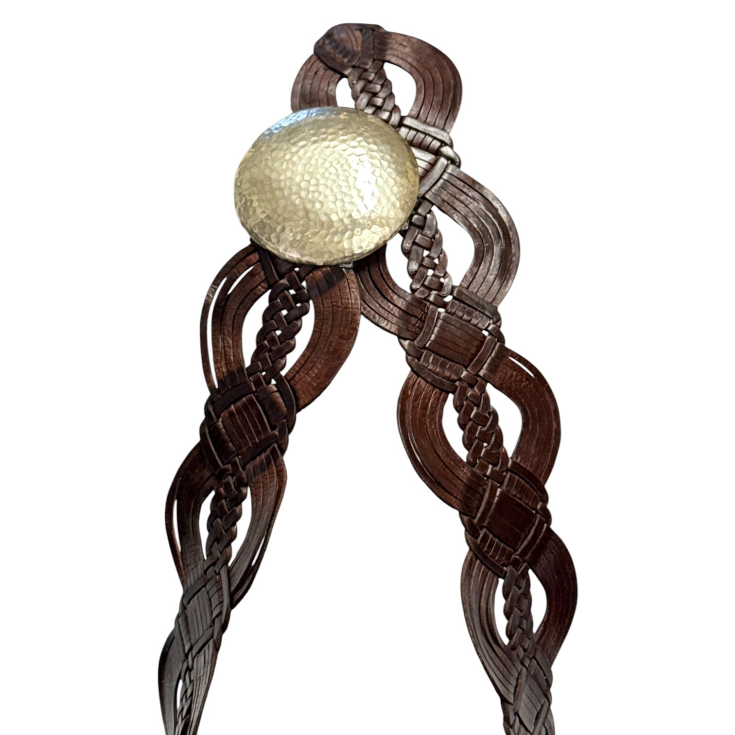 Wide Moroccan Artisan Braided Leather Belt with Round Silver Buckle