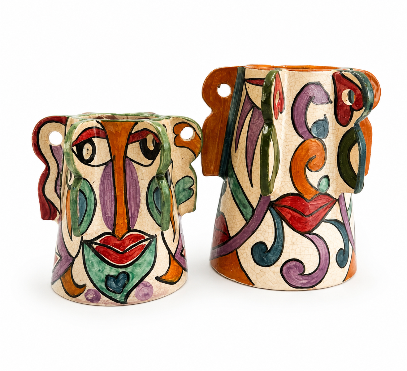 One-of-a-Kind Hand-Painted Moroccan Ceramic Face Vase
