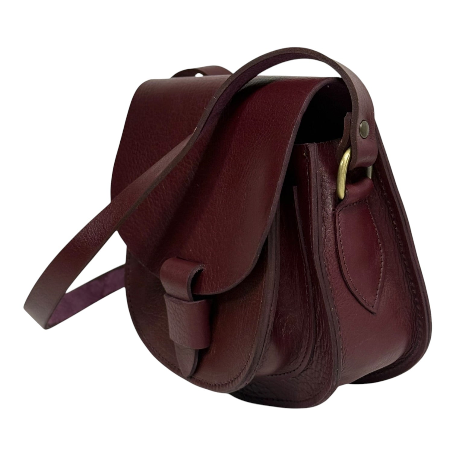 Maya Burgundy Leather Saddle Bag – Handmade Full-Grain Crossbody