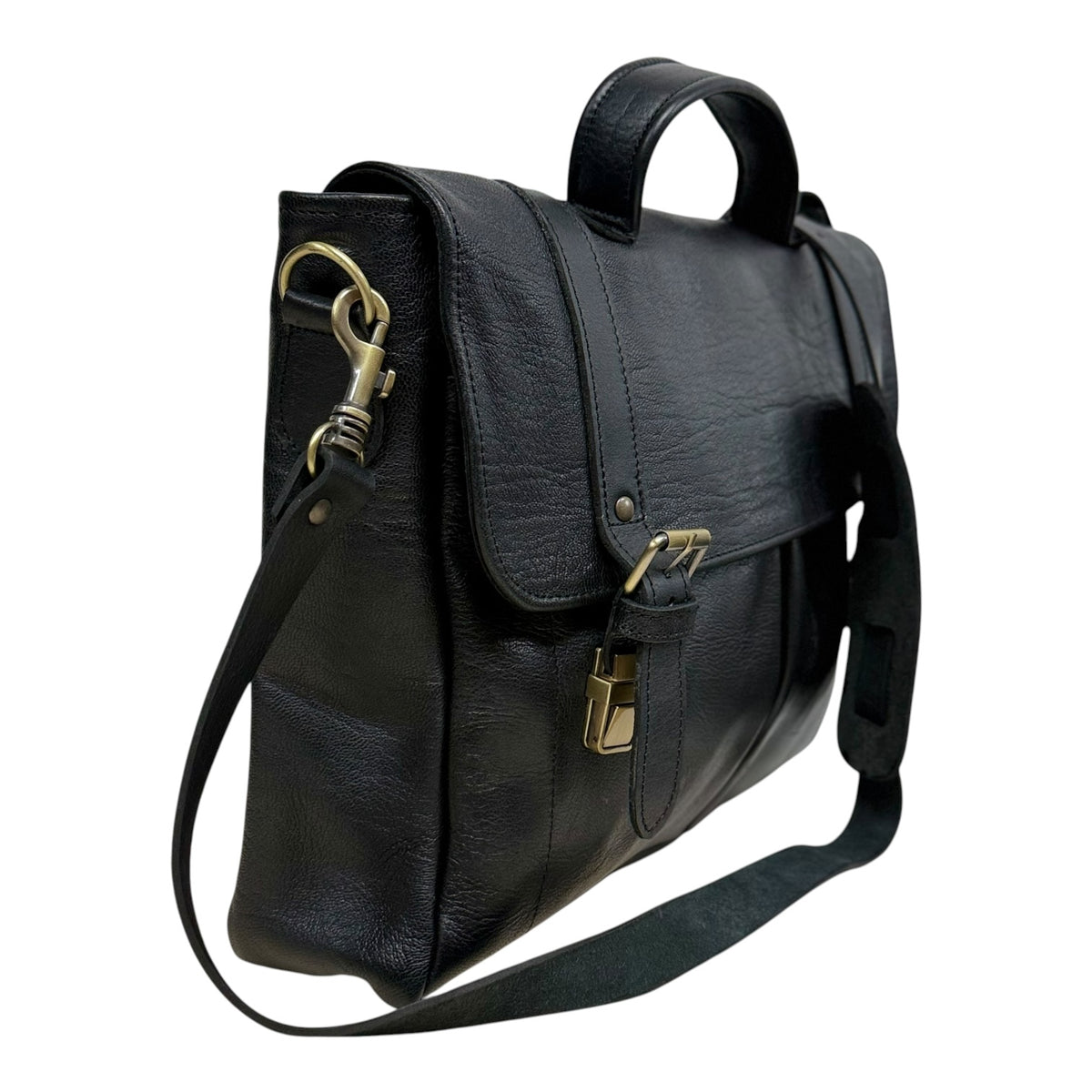 Oxford Full-Grain Leather Laptop Satchel - black
