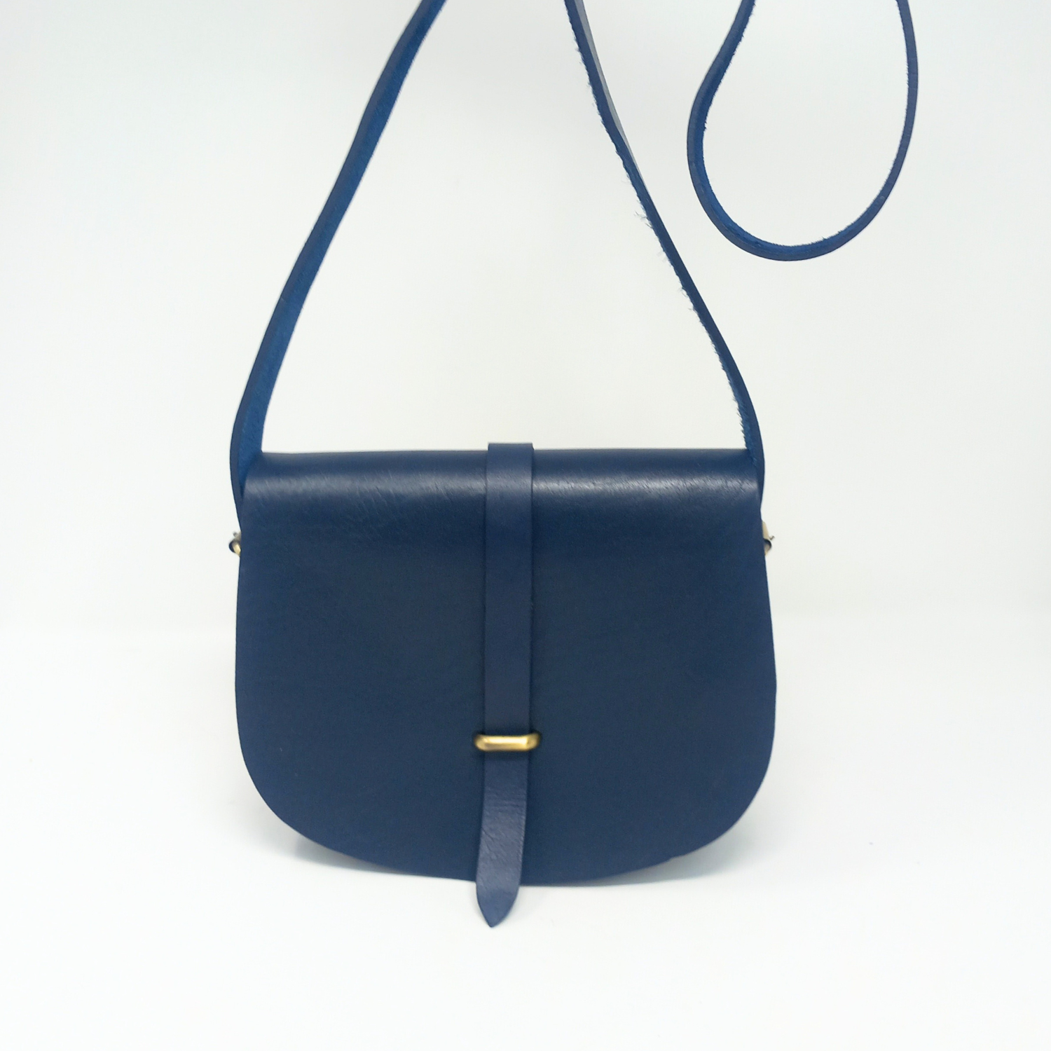 Loop Closure Leather Saddle Bag Sam Crossbody - Navy Blue