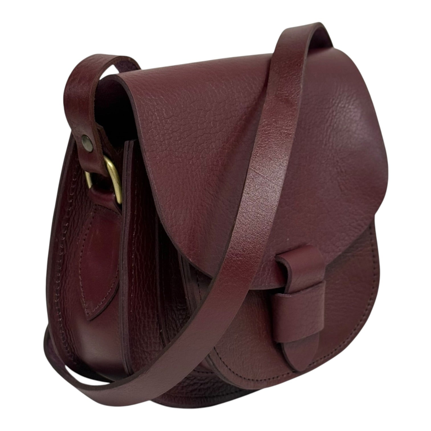 Maya Burgundy Leather Saddle Bag – Handmade Full-Grain Crossbody