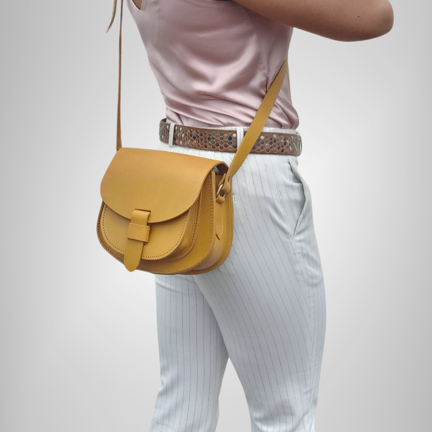 Maya yellow Leather Saddle Bag