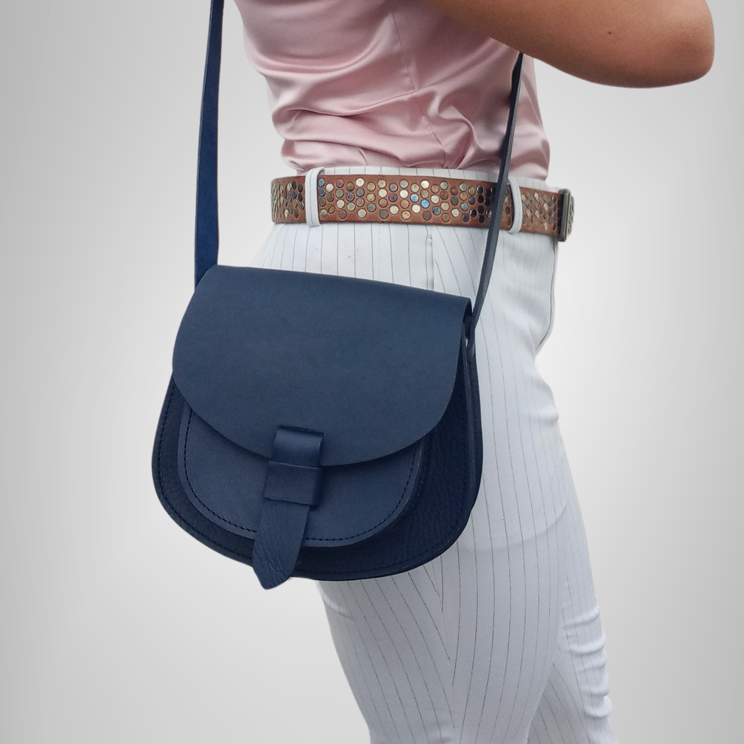 Maya Blue Leather Saddle Bag