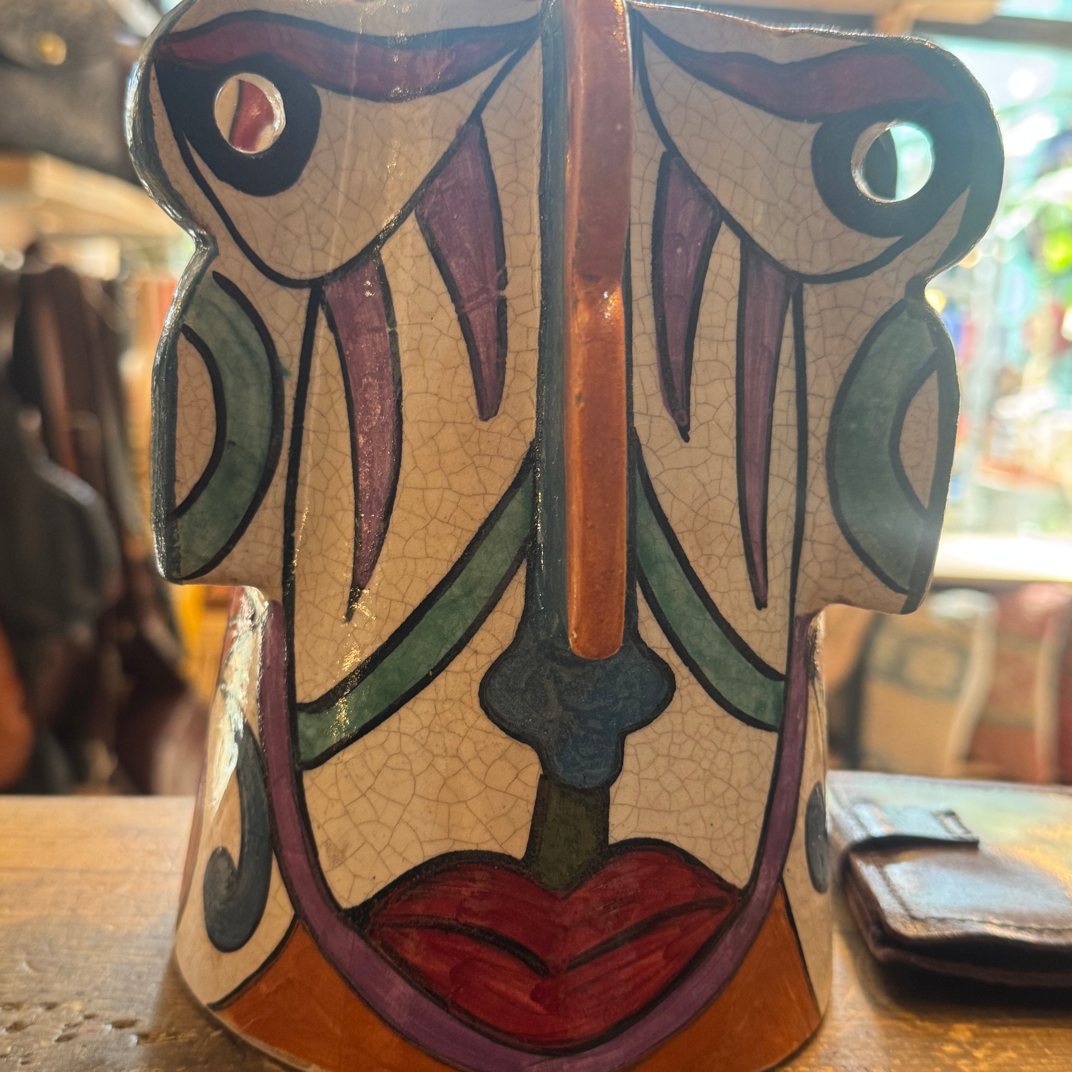 One-of-a-Kind Hand-Painted Moroccan Ceramic Face Vase