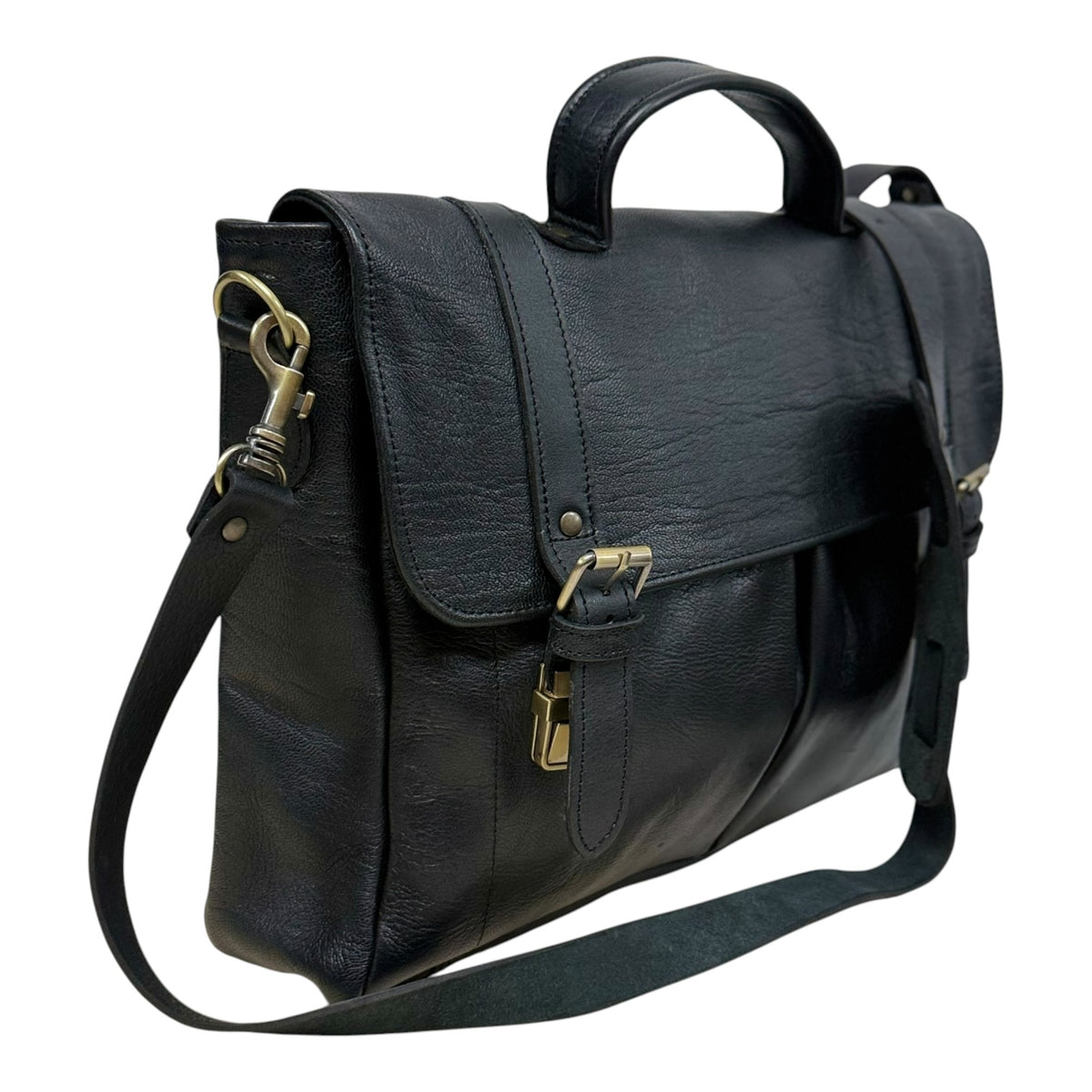 Oxford Full-Grain Leather Laptop Satchel - black