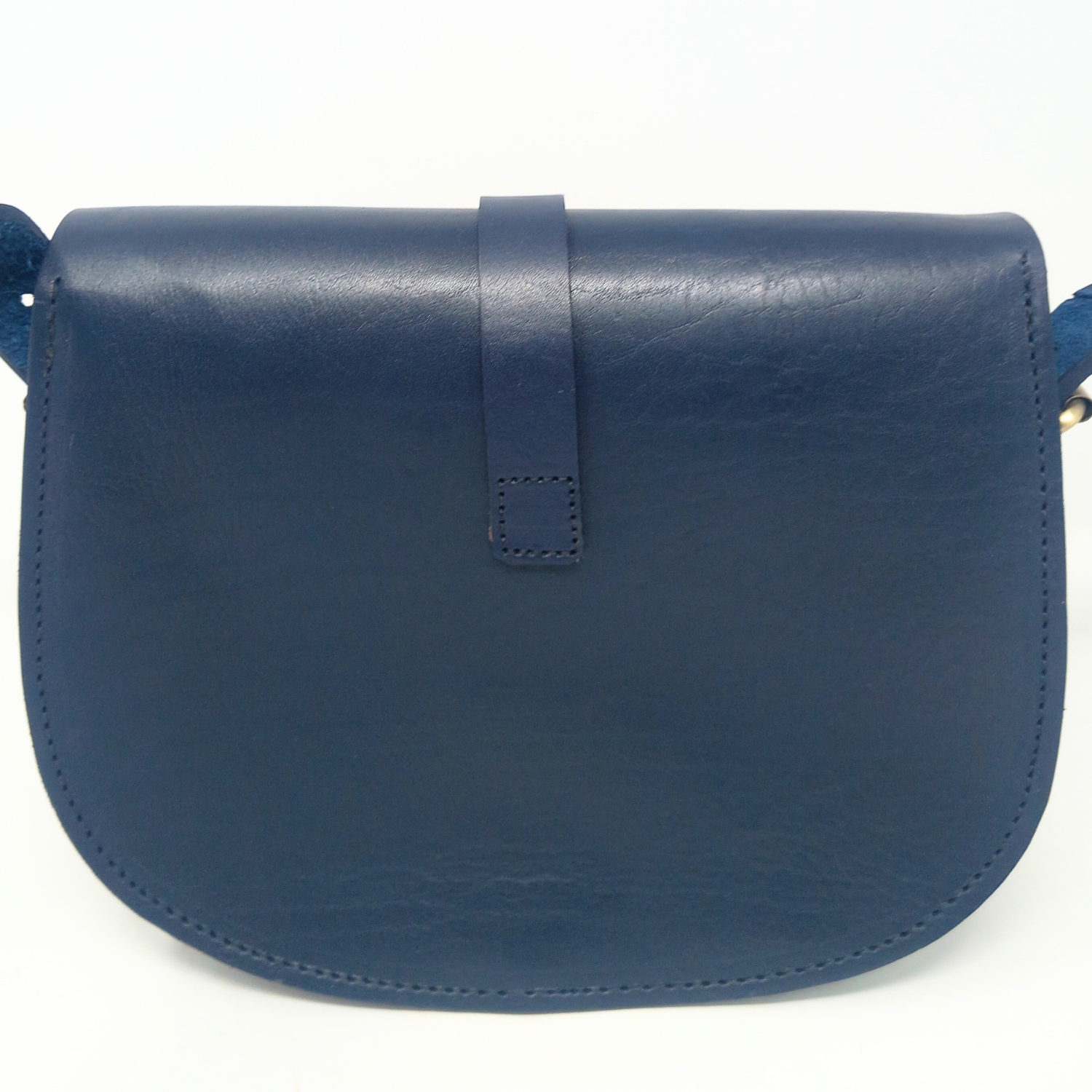 Loop Closure Leather Saddle Bag Sam Crossbody - Navy Blue