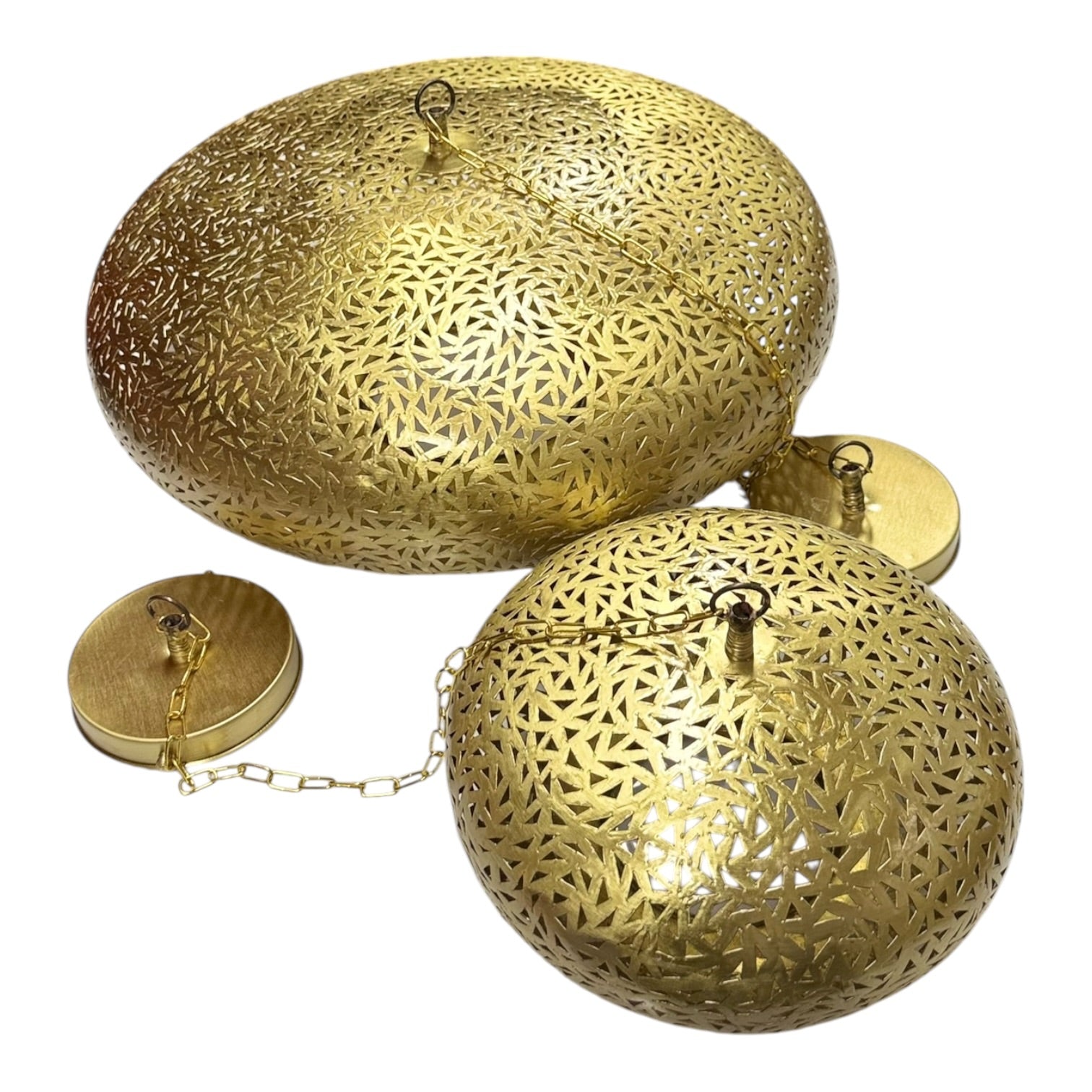 Two gold ornate lids on a white background