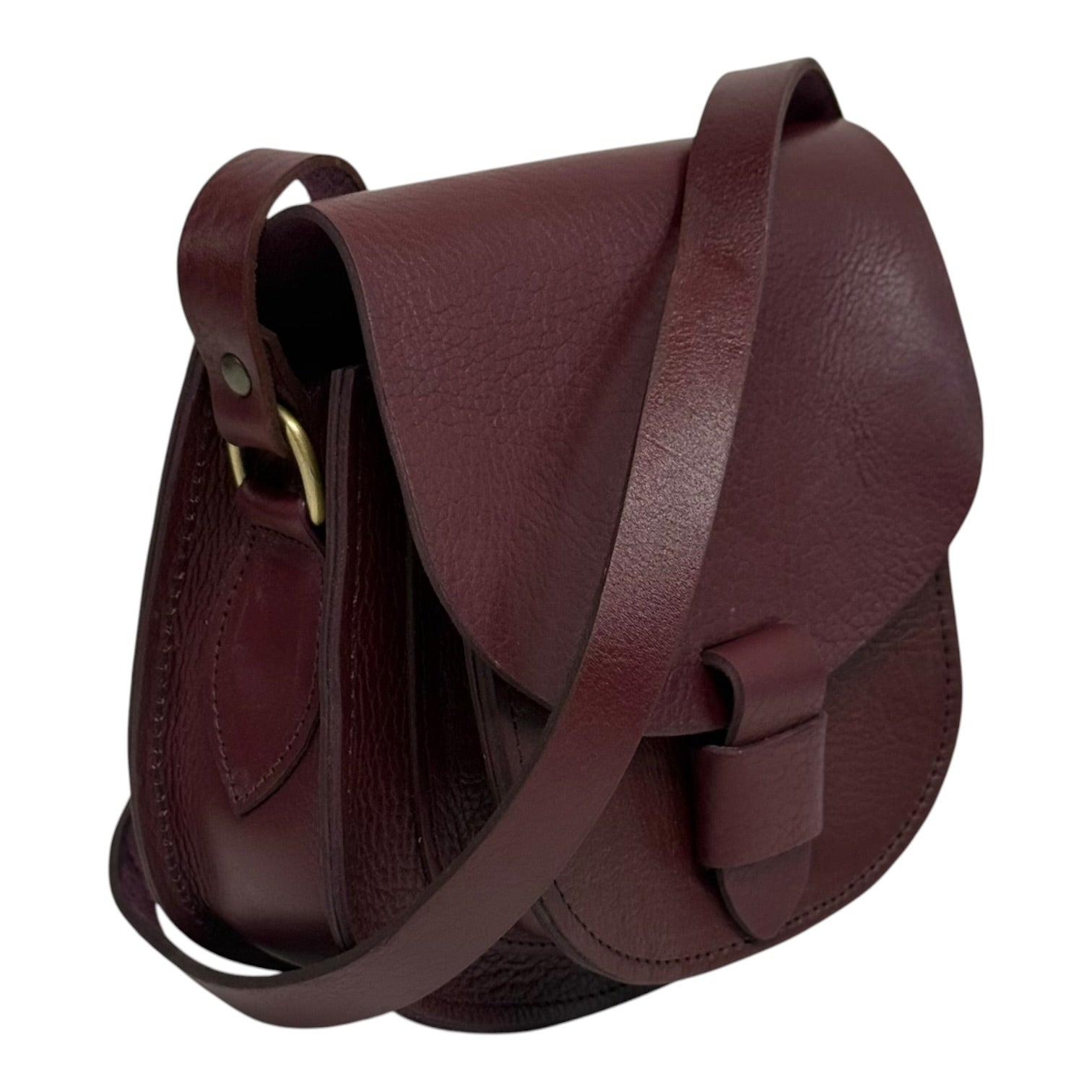 Maya Burgundy Leather Saddle Bag – Handmade Full-Grain Crossbody