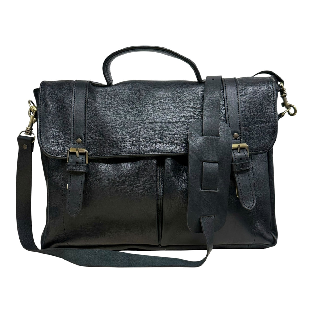 Oxford Full-Grain Leather Laptop Satchel - black