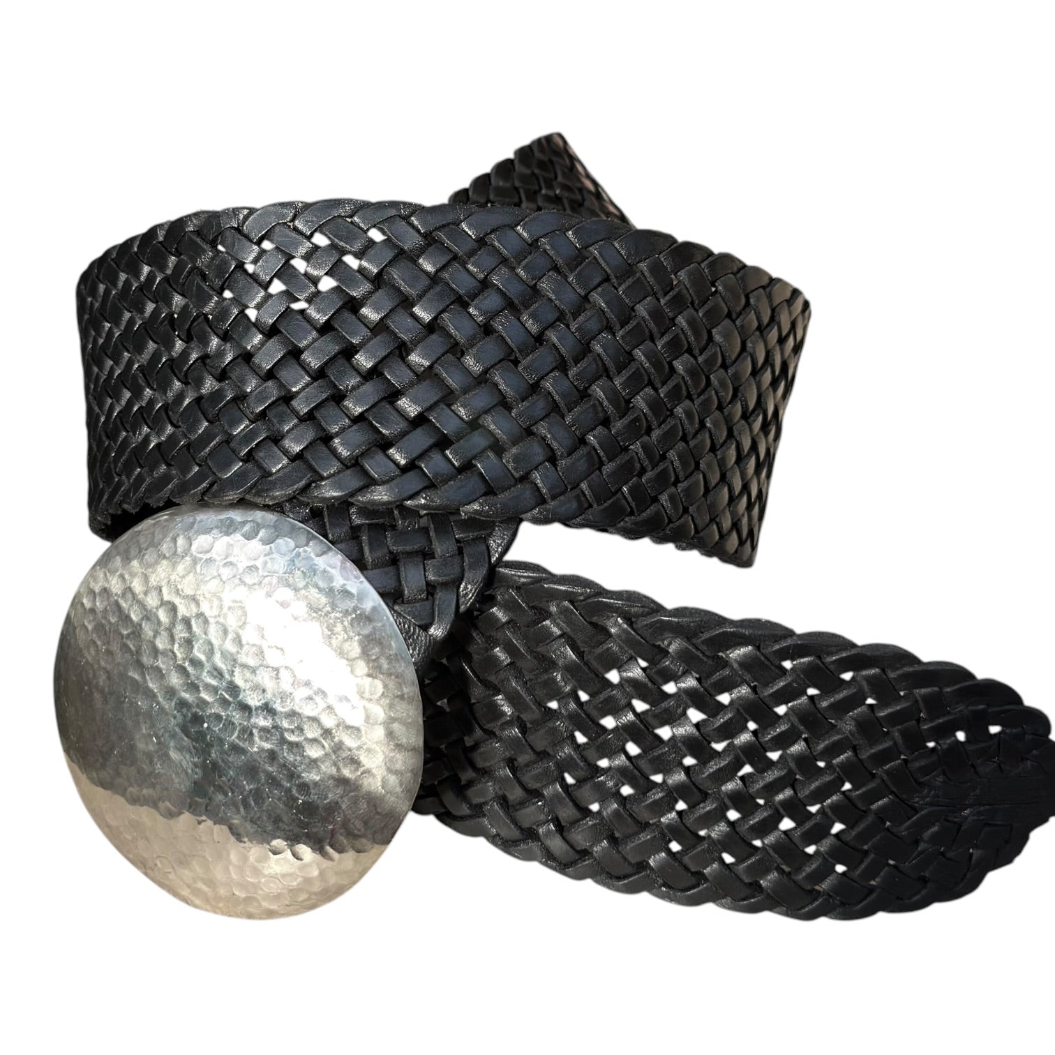 Wide Moroccan Braided Leather Belt with Silver Round Buckle