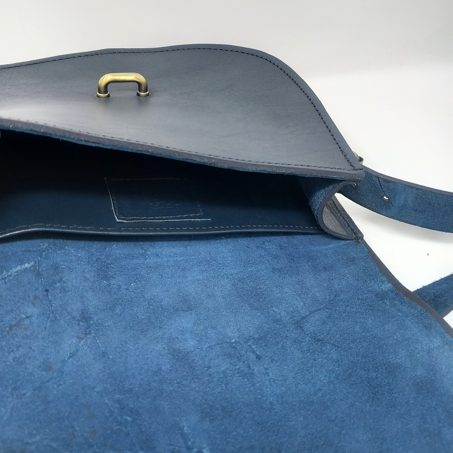 Loop Closure Leather Saddle Bag Sam Crossbody - Navy Blue