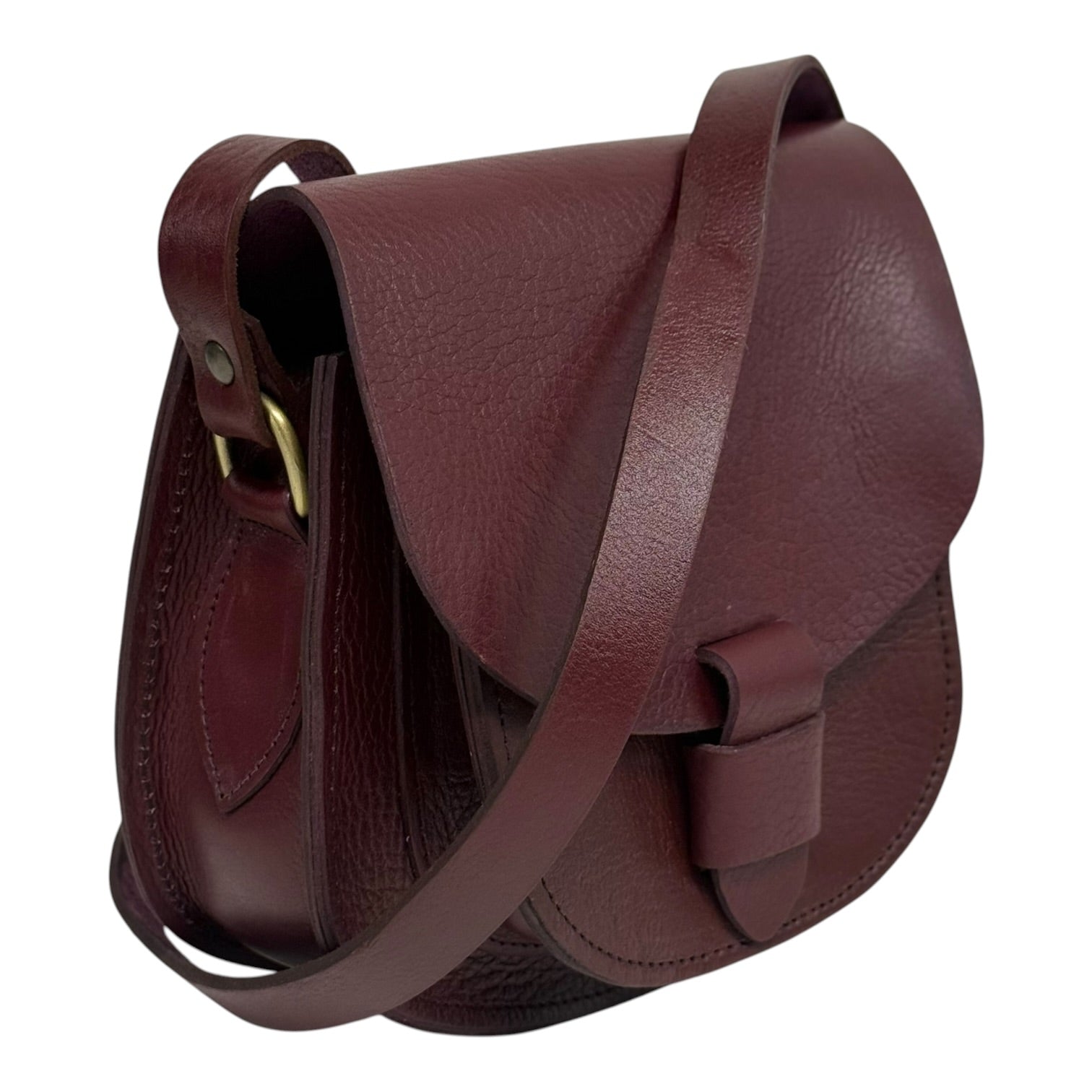 Maya Burgundy Leather Saddle Bag – Handmade Full-Grain Crossbody