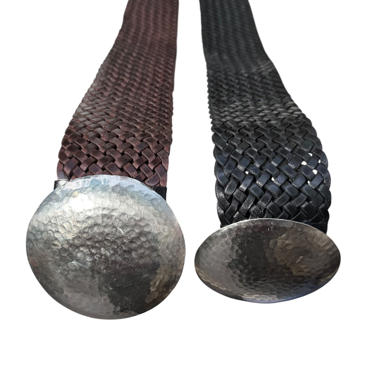 Wide Moroccan Braided Leather Belt with Silver Round Buckle