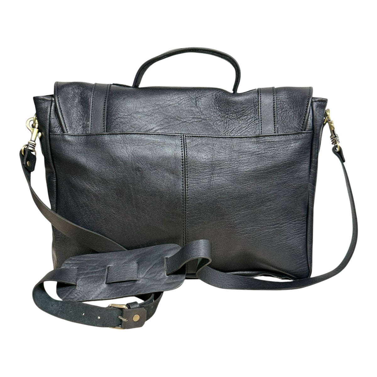 Oxford Full-Grain Leather Laptop Satchel - black