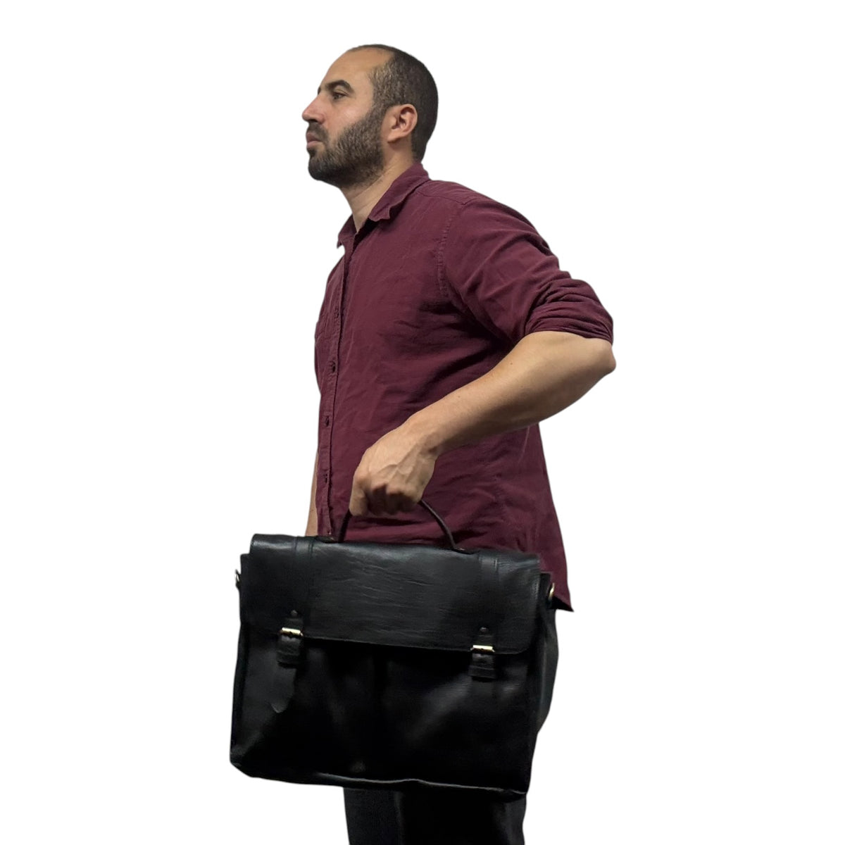 Oxford Full-Grain Leather Laptop Satchel - black