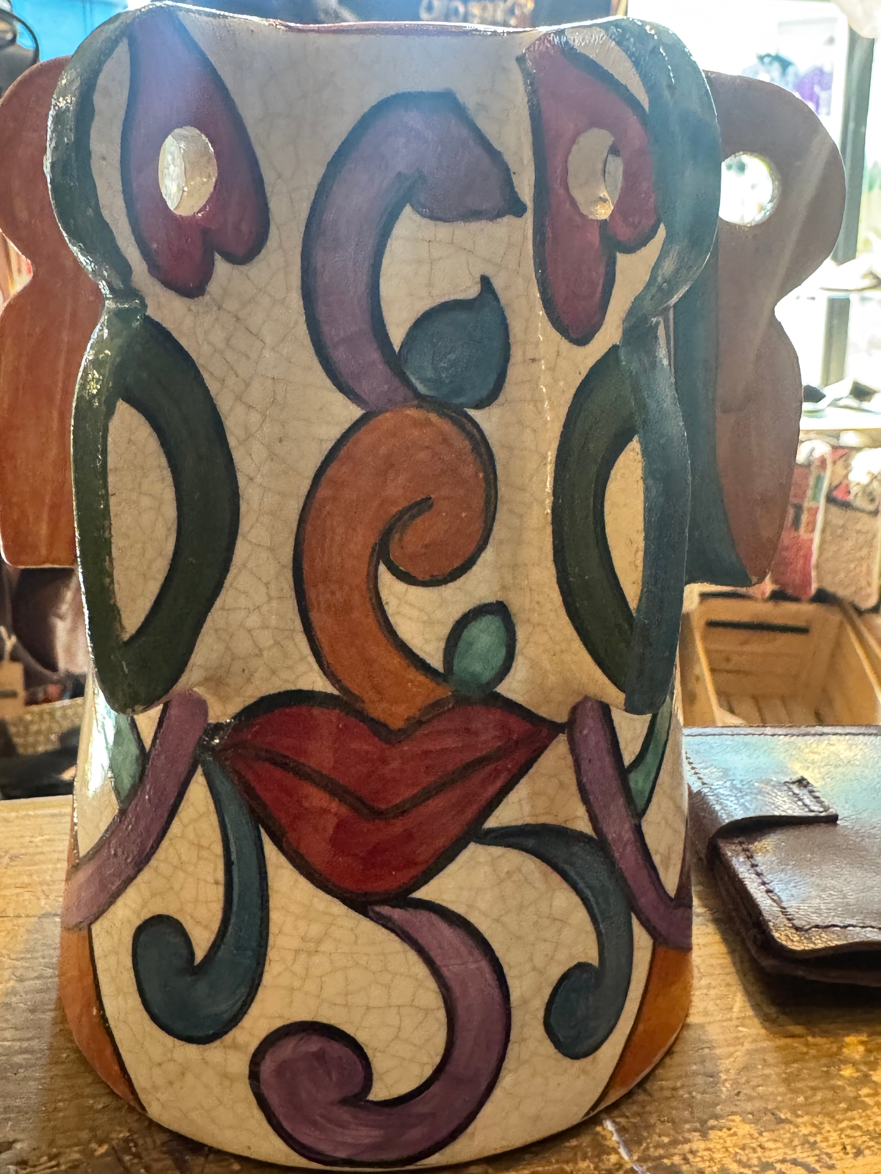 One-of-a-Kind Hand-Painted Moroccan Ceramic Face Vase