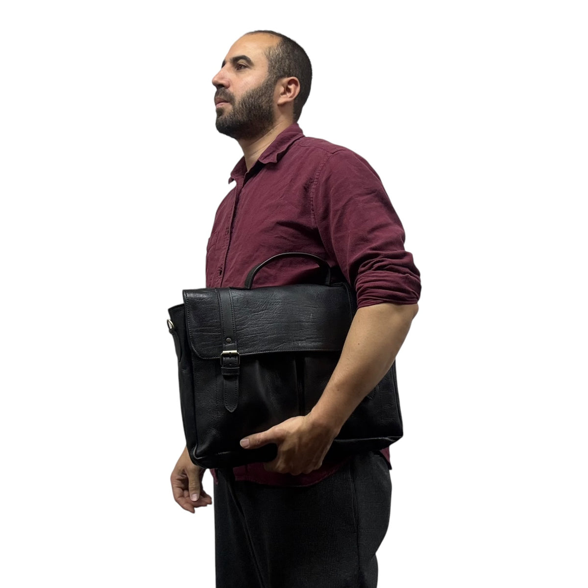 Oxford Full-Grain Leather Laptop Satchel - black