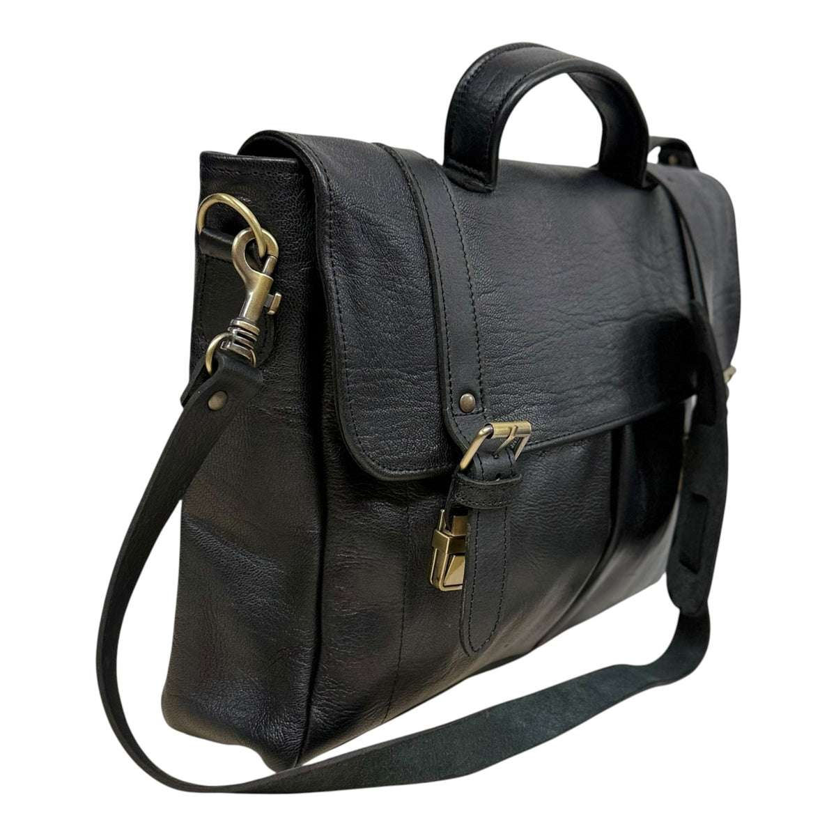Oxford Full-Grain Leather Laptop Satchel - black