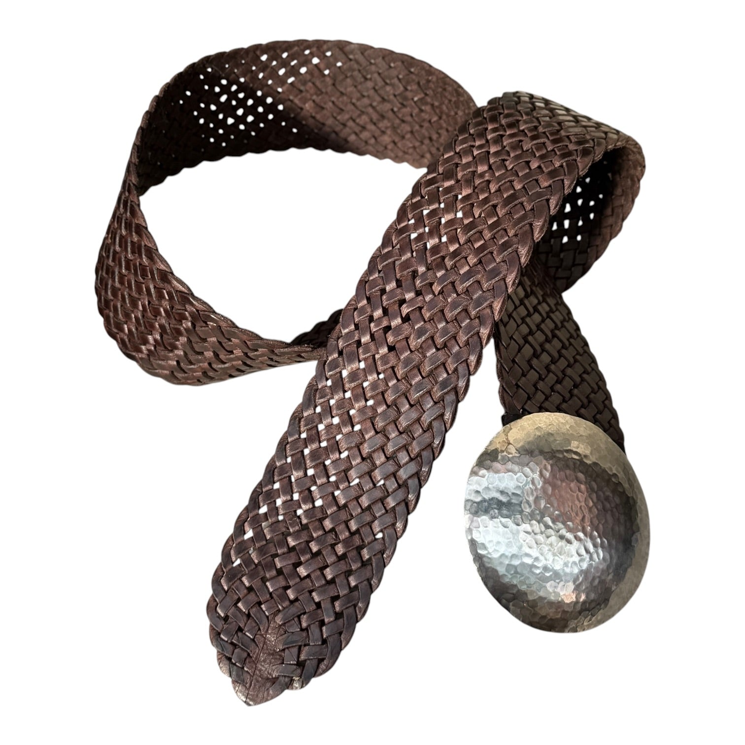 Wide Moroccan Braided Leather Belt with Silver Round Buckle