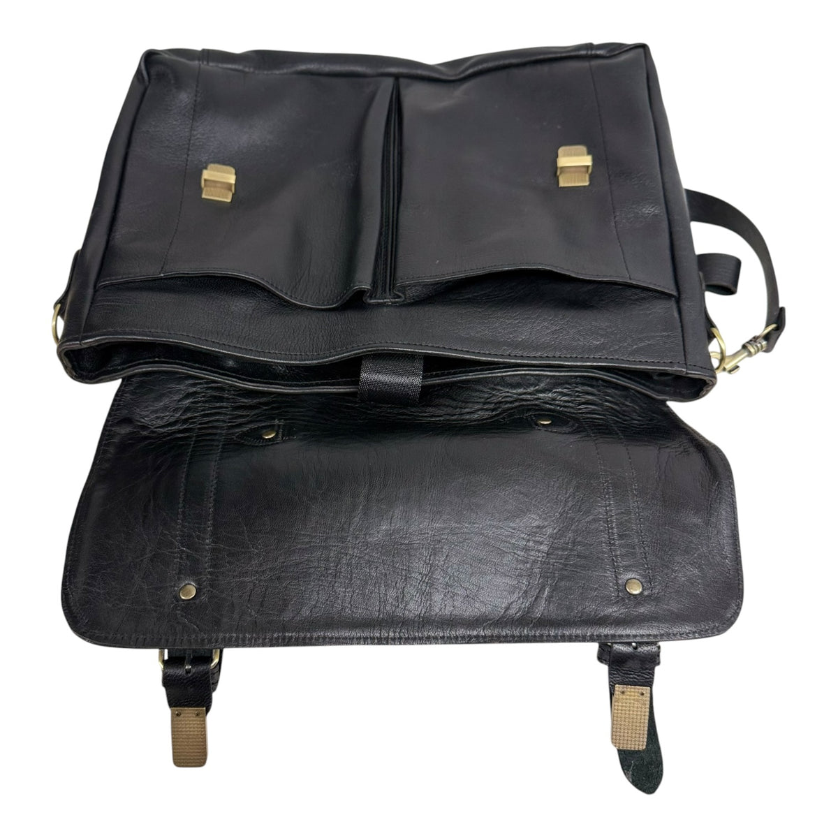 Oxford Full-Grain Leather Laptop Satchel - black