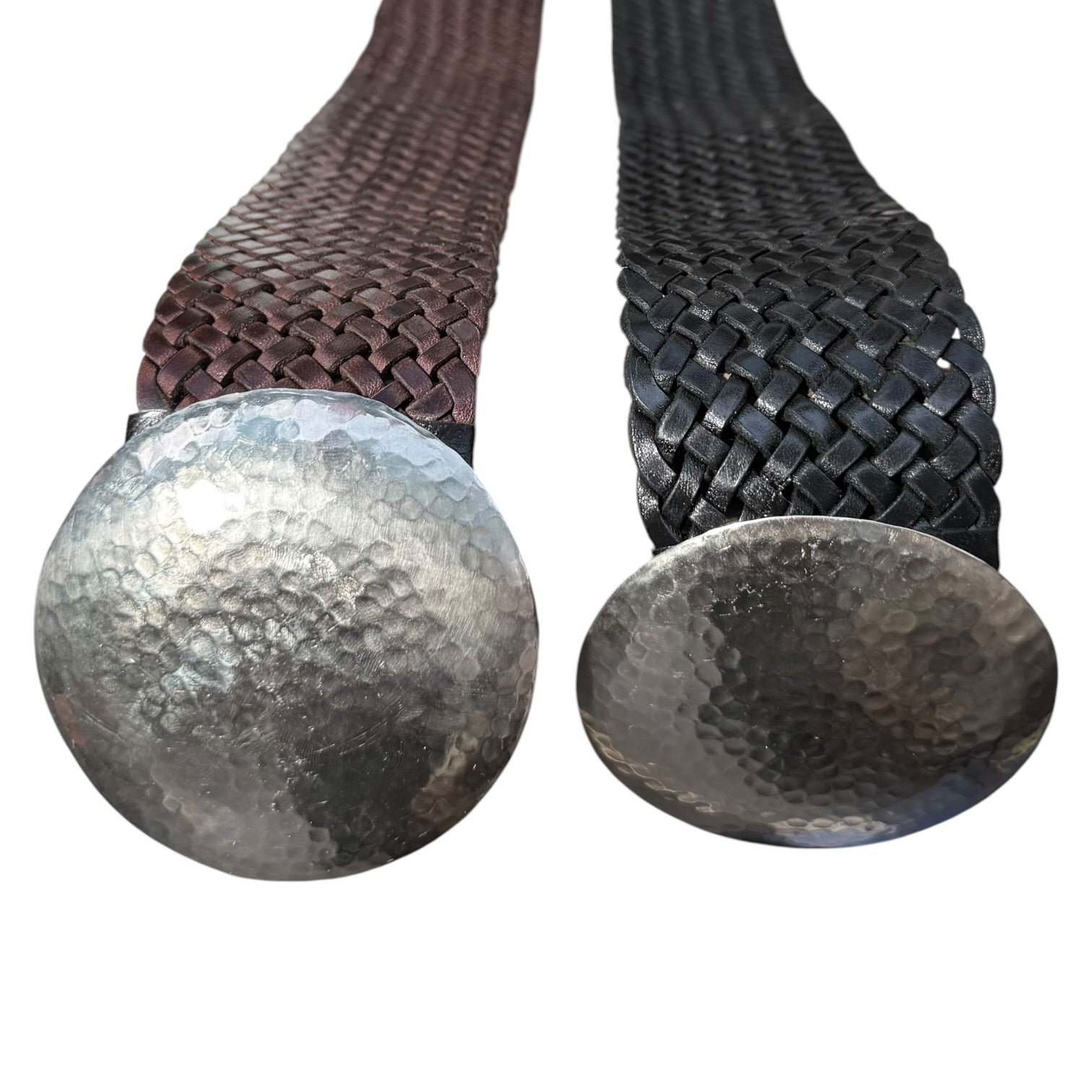 Wide Moroccan Braided Leather Belt with Silver Round Buckle