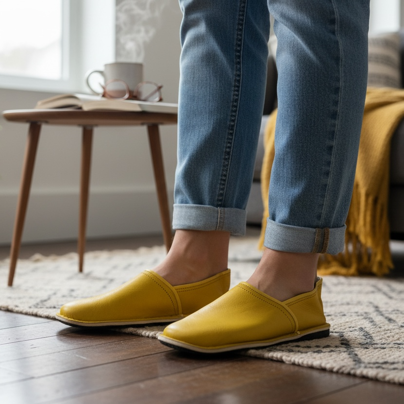 Handcrafted Moroccan Leather Babouche Slippers – Unisex Indoor & Outdoor Comfort