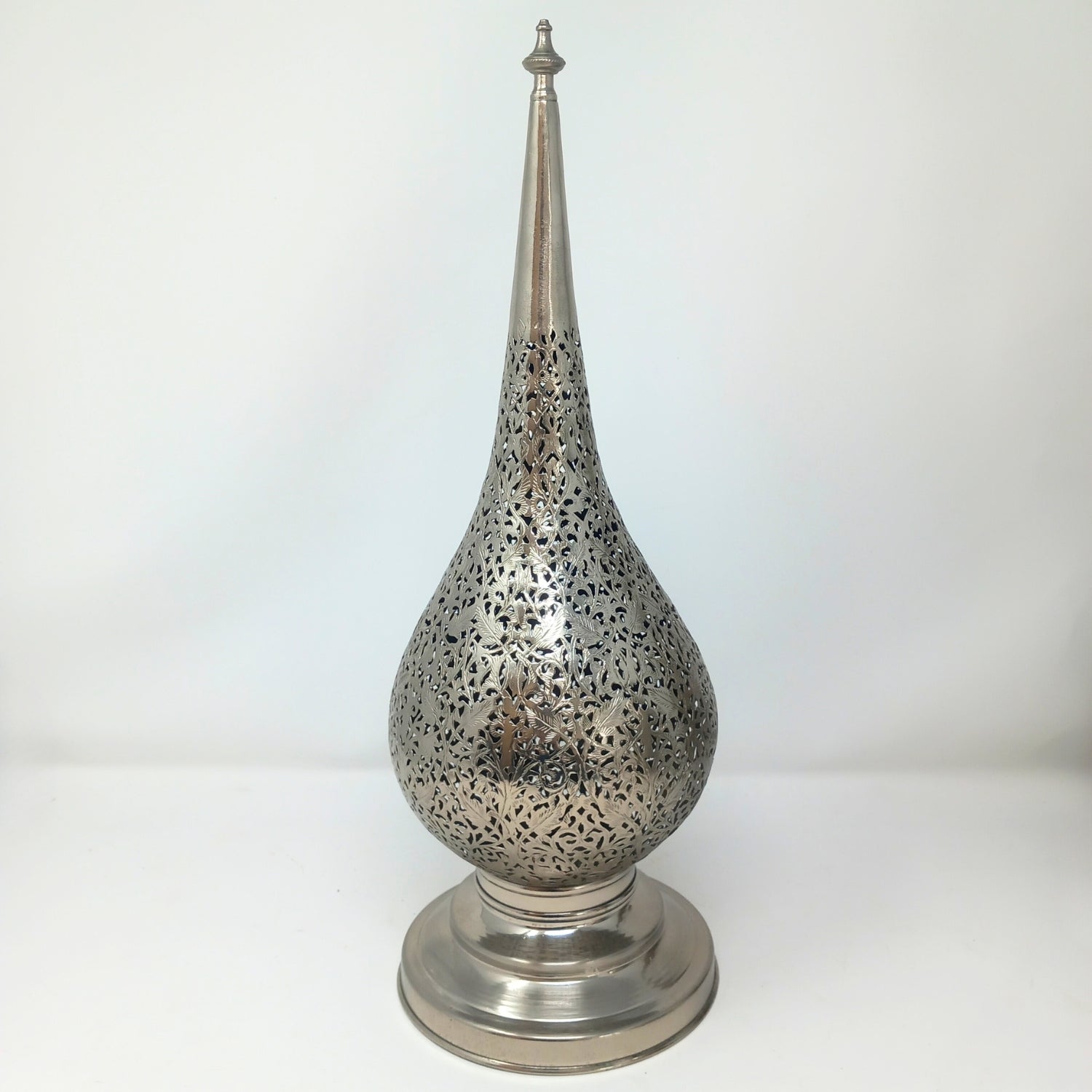 Silver Brass Drop intricate Filigree table lamp