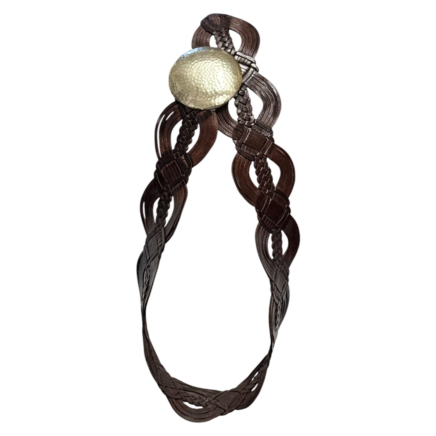 Wide Moroccan Artisan Braided Leather Belt with Round Silver Buckle